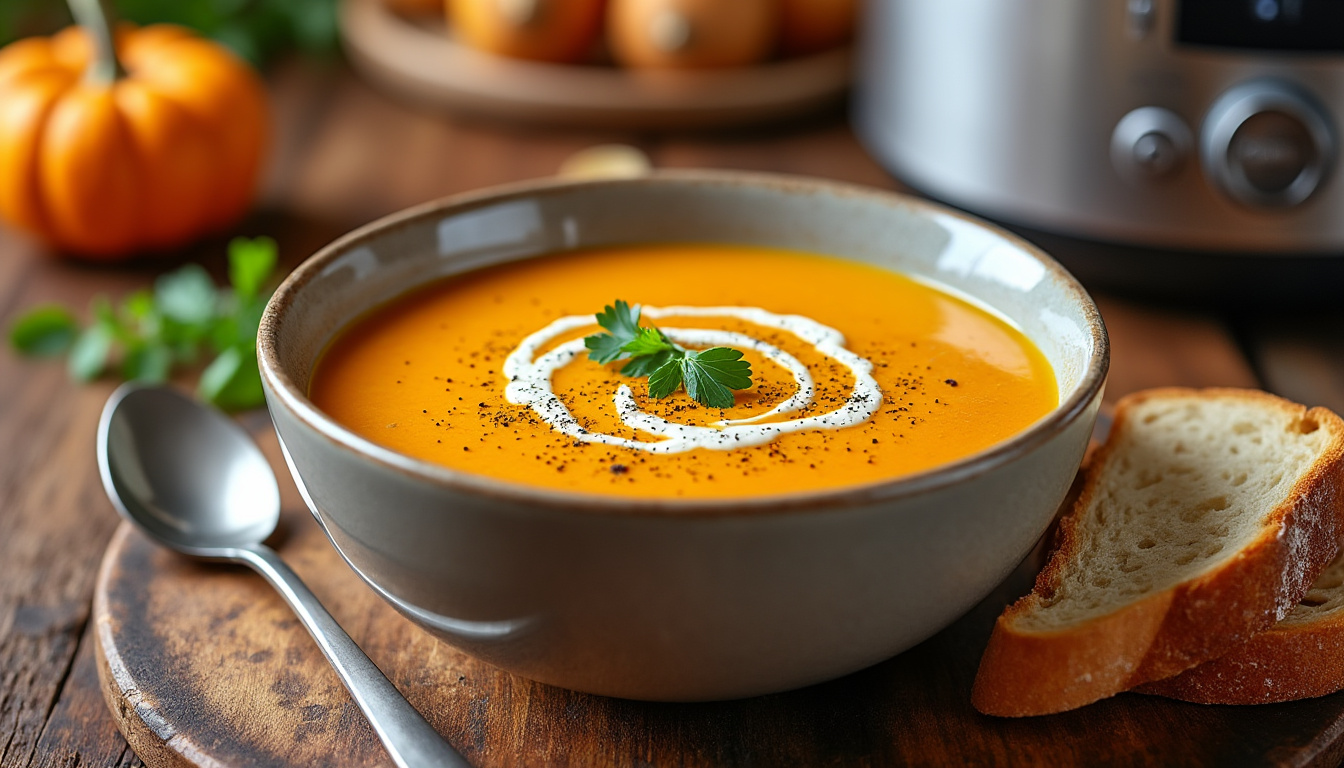 découvrez notre délicieuse recette de soupe potimarron au thermomix ! facile à réaliser, cette soupe onctueuse apportera douceur et réconfort à vos repas d'automne. suivez nos étapes simples pour un plat savoureux et gourmand.
